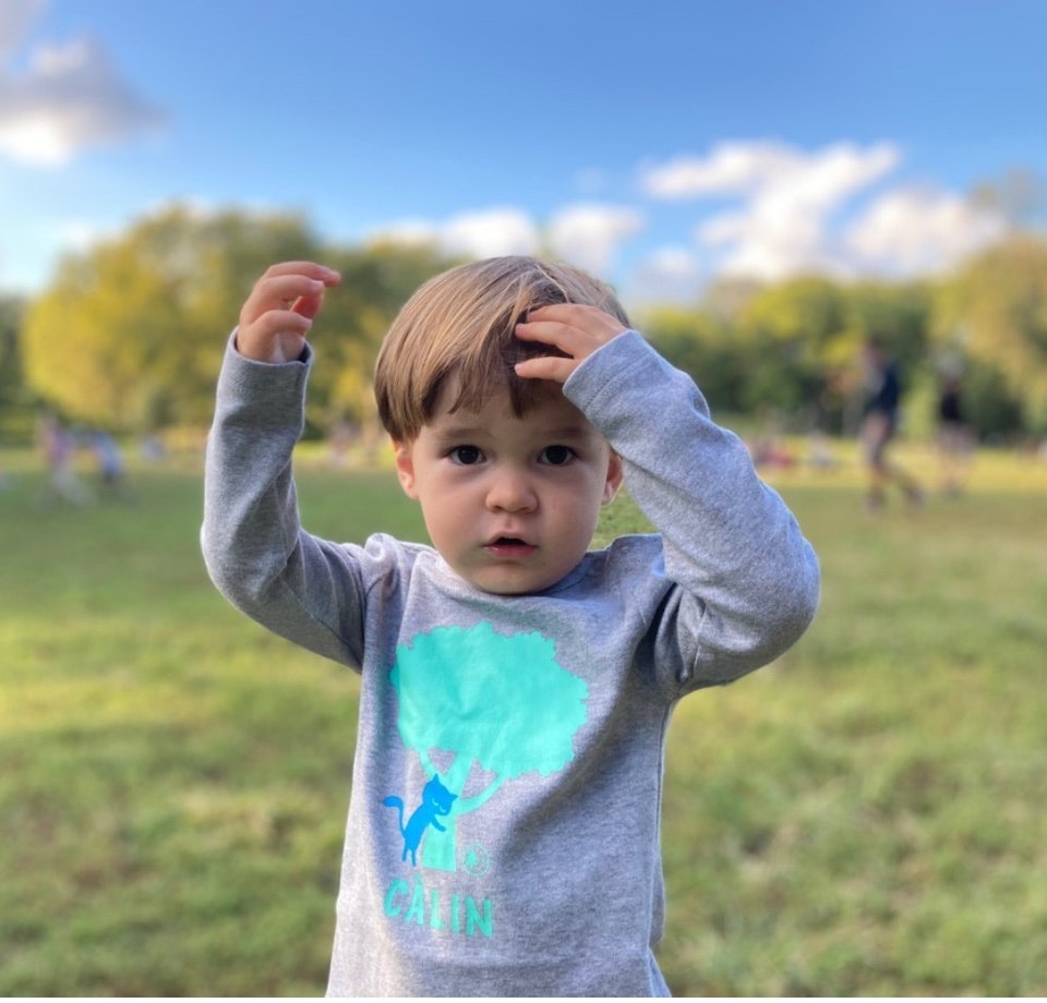 Långärmad t-shirt grå melerad - Lime träd 3-4år
