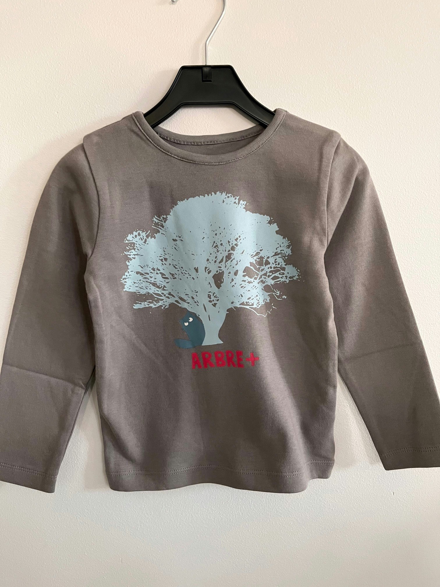 Långärmad T-shirt grå med blå ek med katt - 5år
