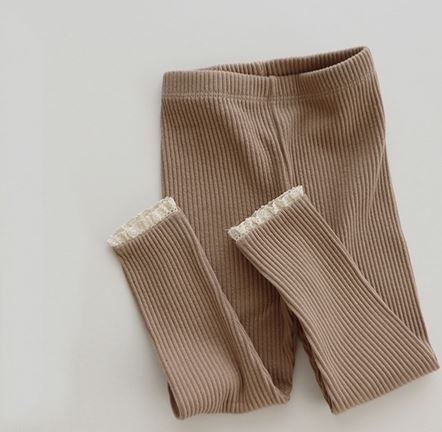 Leggings ribbad bomull - Beige 3-24mån