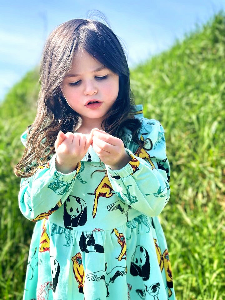 Klänning med volangkrage Panda och vänner - 3mån -6år
