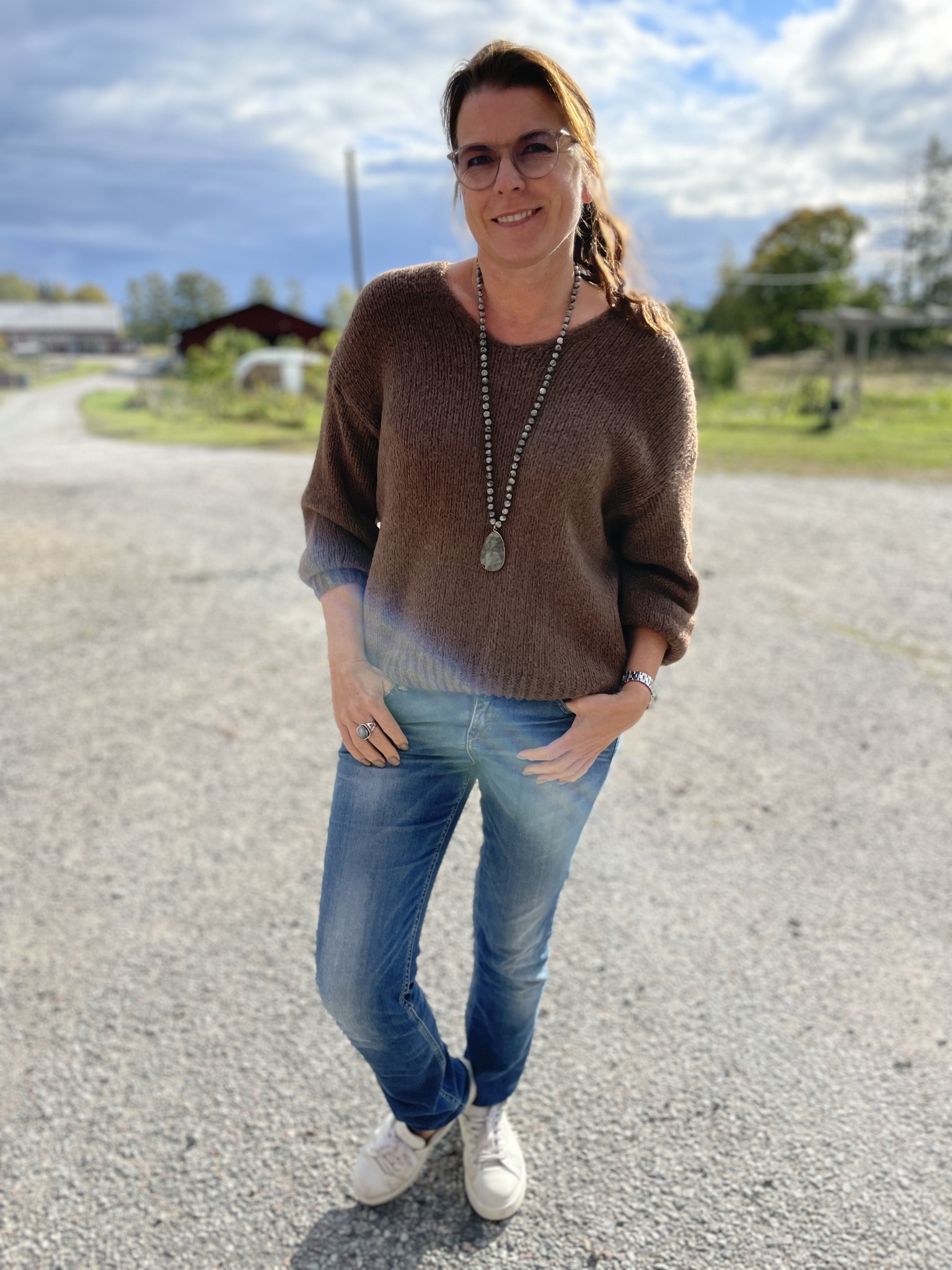 V neck grovstickad Edith