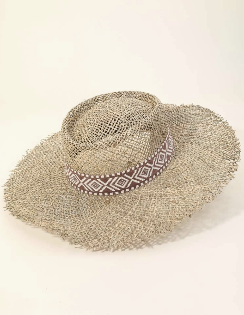 Straw Weave Tribal Pattern Strap Sol Hat