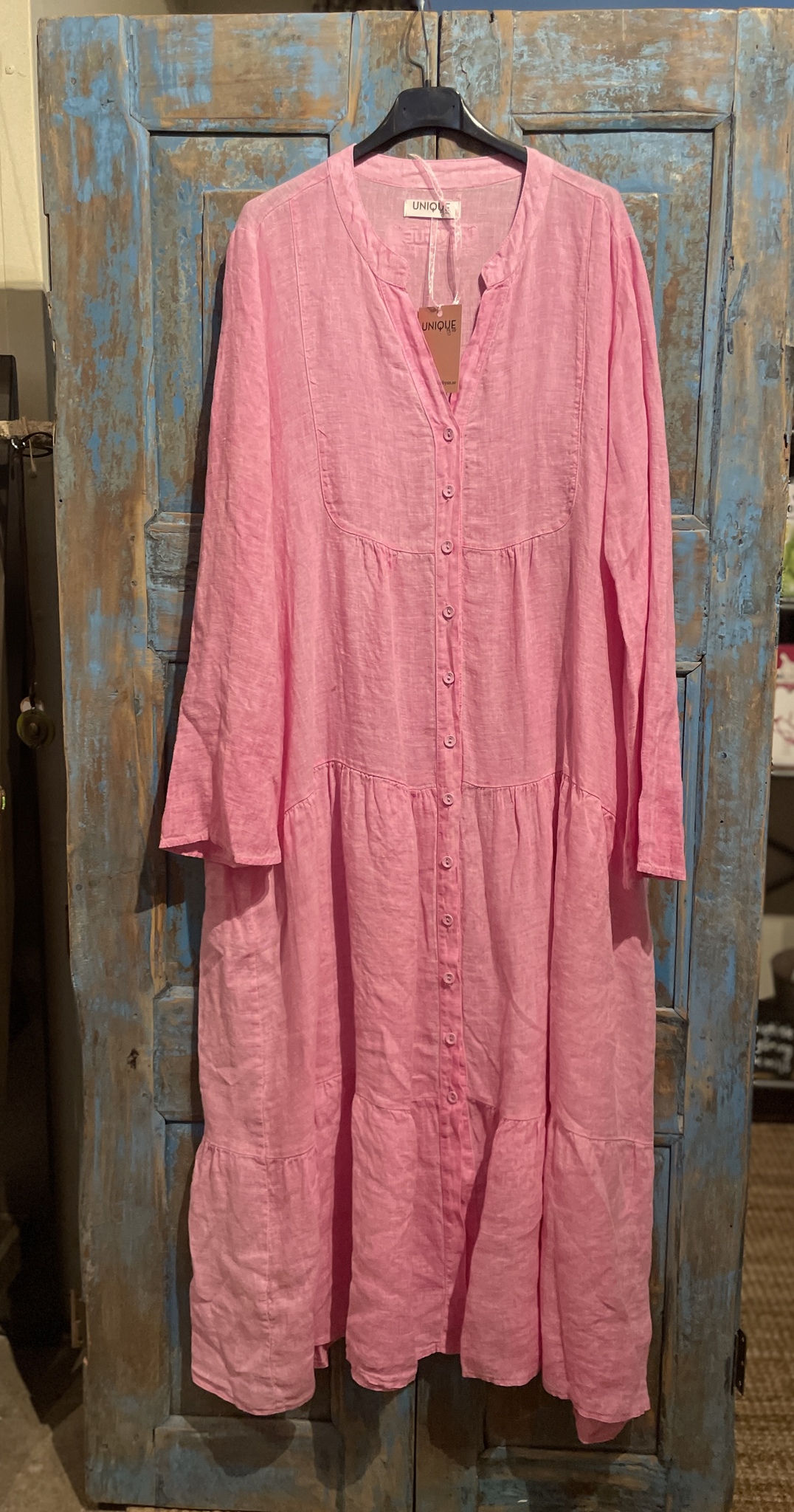 Maxiklänning free spirit med knappar bubble gum pink