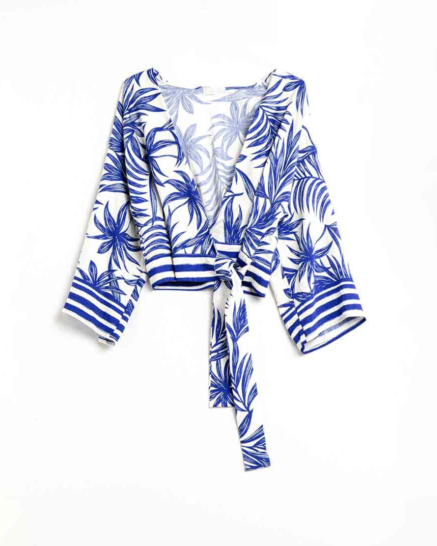 wrap topp l blå print