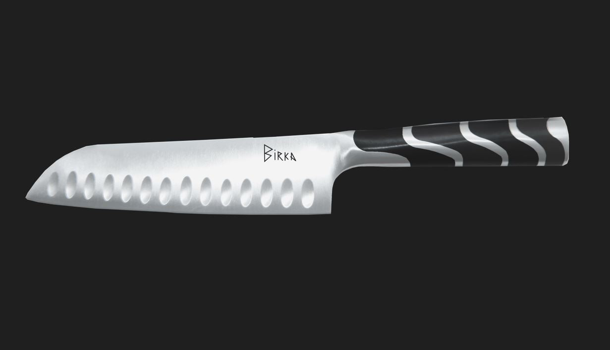 Birkaknivar Hovgården set Santoku, trancher, skalkniv & Knivblock