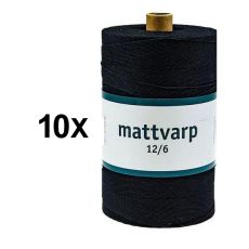 10 st. rullar Extra stark Mattvarp 12/6 Svart - 500 gr / rulle - 100% ekologisk bomullsmattvarp