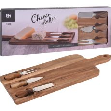 Skärbräda Bricka med 3 ostknivar Trä
