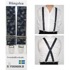 Svenska hängslen  Breda Paisley Marin
