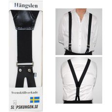 Svenska hängslen Breda Knapp Svart