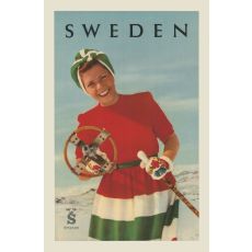 Vykort Skidflicka med stav