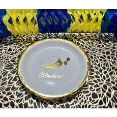 Tallrik Engångs Student 22,5 cm Vit/Guld