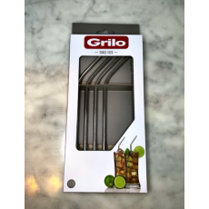 Grilo Sugrör rostfria med böj 4 st + rengöringsborste