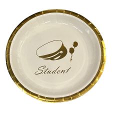 Tallrik Engångs Student 22,5 cm Vit/Guld