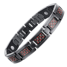 Magnetarmband i Titanium och med röda kolfibrer
