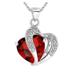Halsband "Twin Hearts" med Cubic Zirconia och i  925 Sterling Silverplätering -Röd