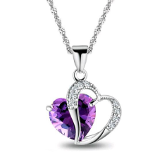 Halsband "Twin Hearts" med Cubic Zirconia och i  925 Sterling Silverplätering -Lila
