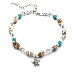 Ankelkedja "Starfish and shells" med Silverpläterad kedja