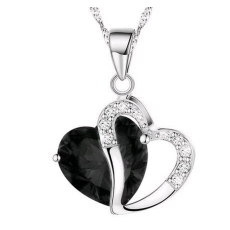 Halsband "Twin Hearts" med Cubic Zirconia och i  925 Sterling Silverplätering -Svart