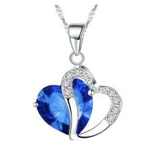 Halsband "Twin Hearts" med Cubic Zirconia och i  925 Sterling Silverplätering -Blå