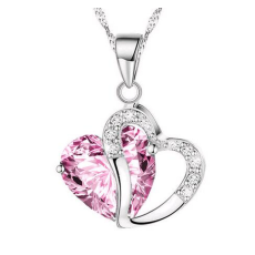 Halsband "Twin Hearts" med Cubic Zirconia och i  925 Sterling Silverplätering -Rosa