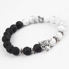 Armband "Buddha -Lion" -Svart/Vit marmor/Silver