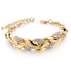 Armband "Braided leaf" med Austrian Crystals och i 18 K Guldplätering