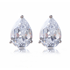 Örhängen med en droppformad vit Cubic Zirconia i 18 K Vit Guldplätering