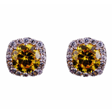 Örhängen med flera små vita Cubic Zirconia och en större Cubic Zirconia i Gult samt i 18 K Vit Guldplätering