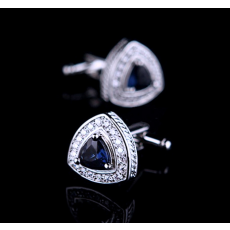 Manschettknappar "Crystal Blue"  med en stor Blå och många små vita kristaller samt platinumplätering