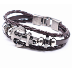 Läderarmband "Anchor" -Brunt
