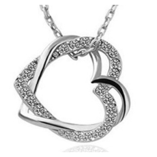 Halsband "Double hearts" med Austrian crystals och silverplätering -Vit