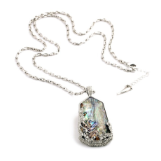 Halsband med hänge i Glas och Silverfärgade detaljer samt med en lång kedja