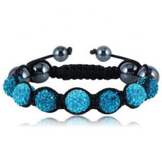 Shamballainspirerat Armband -Turkosa kristaller och svarta pärlor