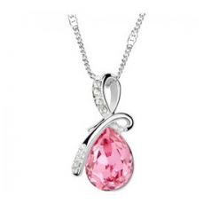 Halsband "Waterdrops" i kristall och silverplätering -Rosa