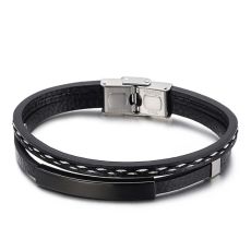 Läderarmband "Sew line" -Black