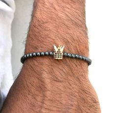Armband med svarta stenar i hematit -Gold Crown