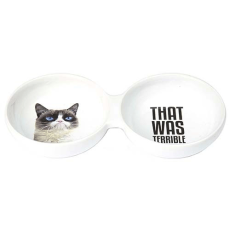 Dubbel katt matskål keramik vit