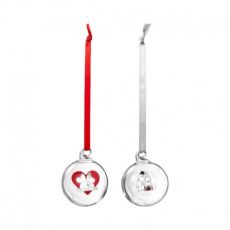 Set med 2 st mumin glaskulor hjärta och snöflinga 5 cm