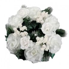 Ljusmanschett för blockljus med vita rosor och bär från swerox