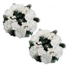 2-pack ljusmanschetter för blockljus med vita rosor och bär från swerox