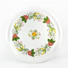 Rund bricka kurbits, vit  med kurbitsmönster