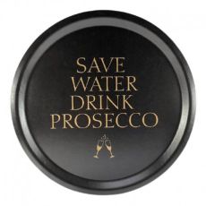 Rund bricka prosecco svart med guldfärgad  text