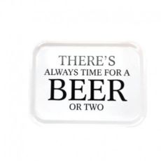 Bricka beer vit med svart text