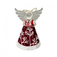 Ängel i glas röd och vit, höjd 8 cm