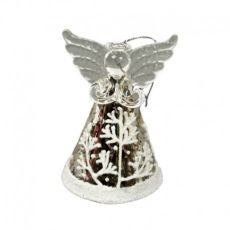 Ängel i glas silverfärgad och vit, höjd 8 cm