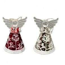 Änglar 2-pack i glas röd och silver färgade, höjd 8 cm