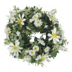 Blommig krans med prästkragar 29 cm