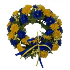 Ljusmanschett för blockljus med blå och gula blommor