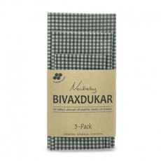 3-pack bivaxdukar grå ruta, som används för hållbar förvaring av mat