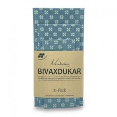 3-pack bivaxdukar blå blomma, som används för hållbar förvaring av mat